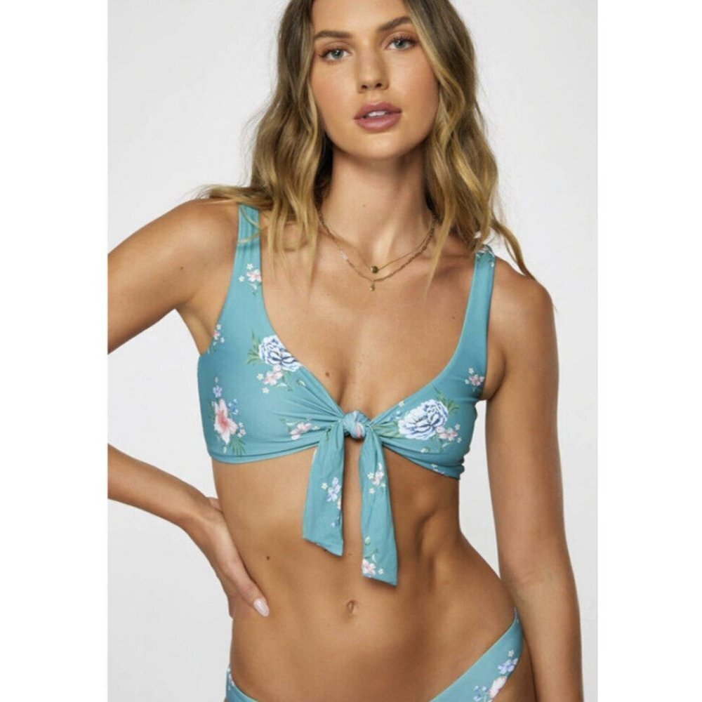 O'Neill Chan Floral Mavericks Bralette Top NWT Large Teal Blue